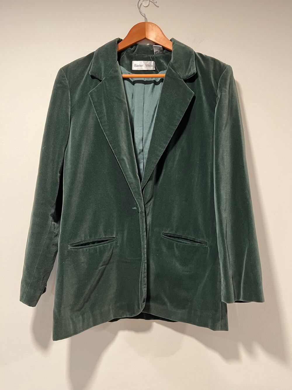 Baxter & Wells Sage Green Velvet Cotton Women's One Button Blazer Jacket 10 JL
